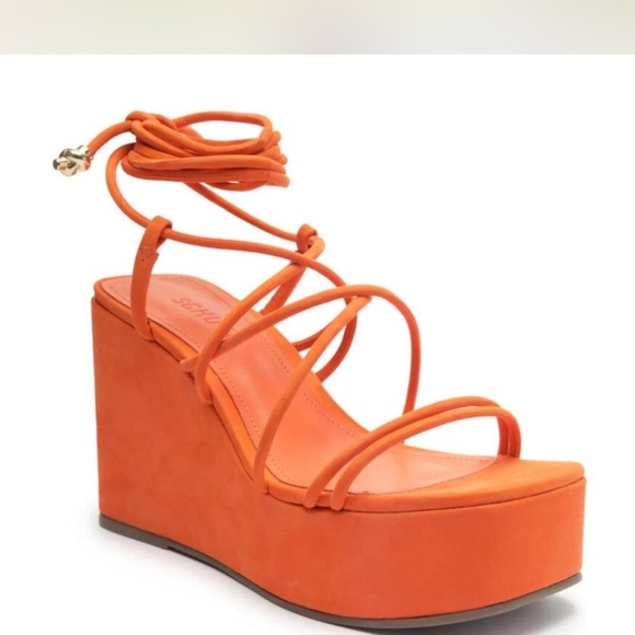 Schutz Magdalena Orange Strappy Wedge Sandals (new) size 8.5 - Picture 2 of 5